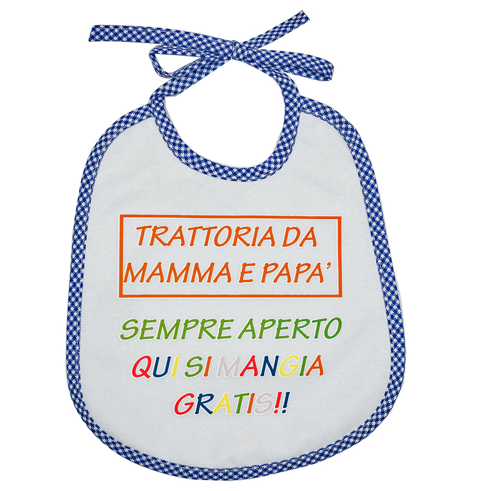 Bavaglino LE FRASI.. cm.20x24 con laccetti