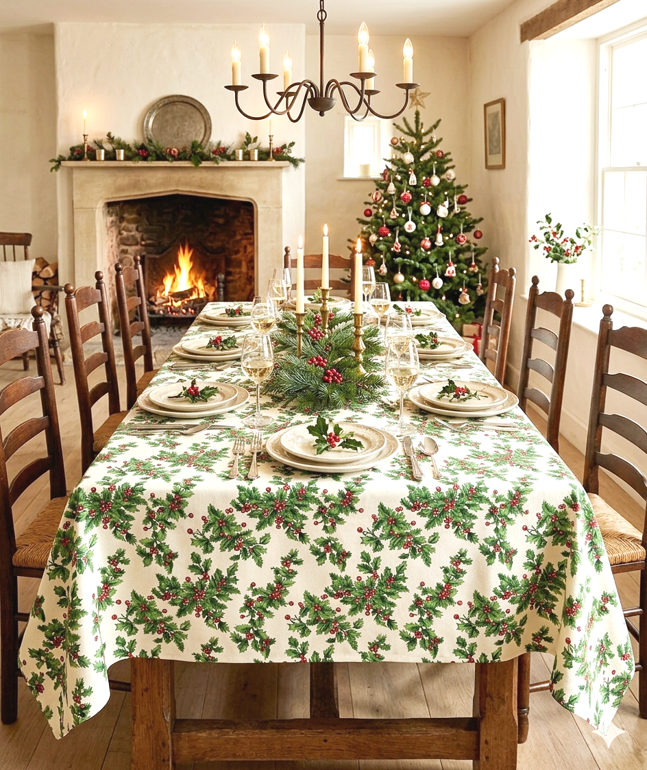 Tovaglia x 6 cm. 140X180 CHRISTMAS AGRIFOGLIO