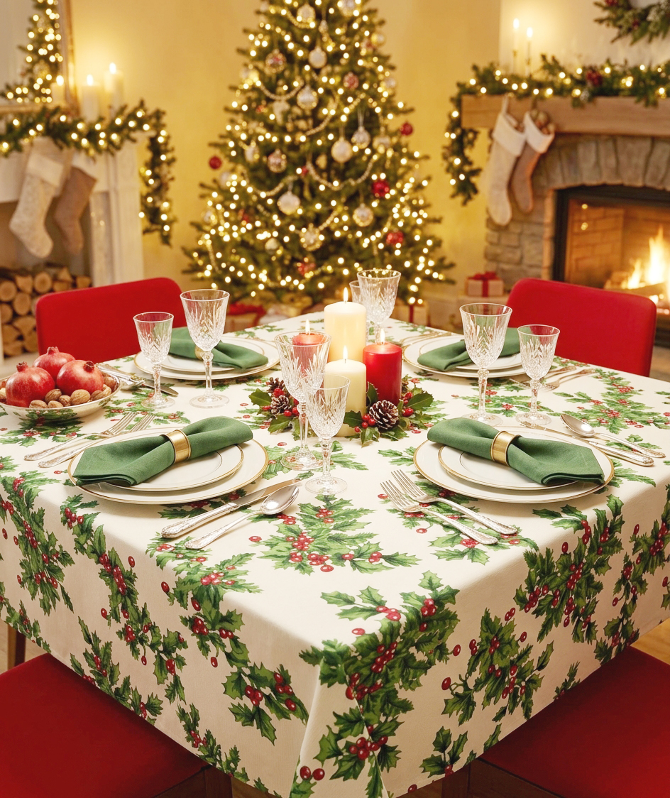 Tovaglia x 4 cm. 140X140 CHRISTMAS AGRIFOGLIO