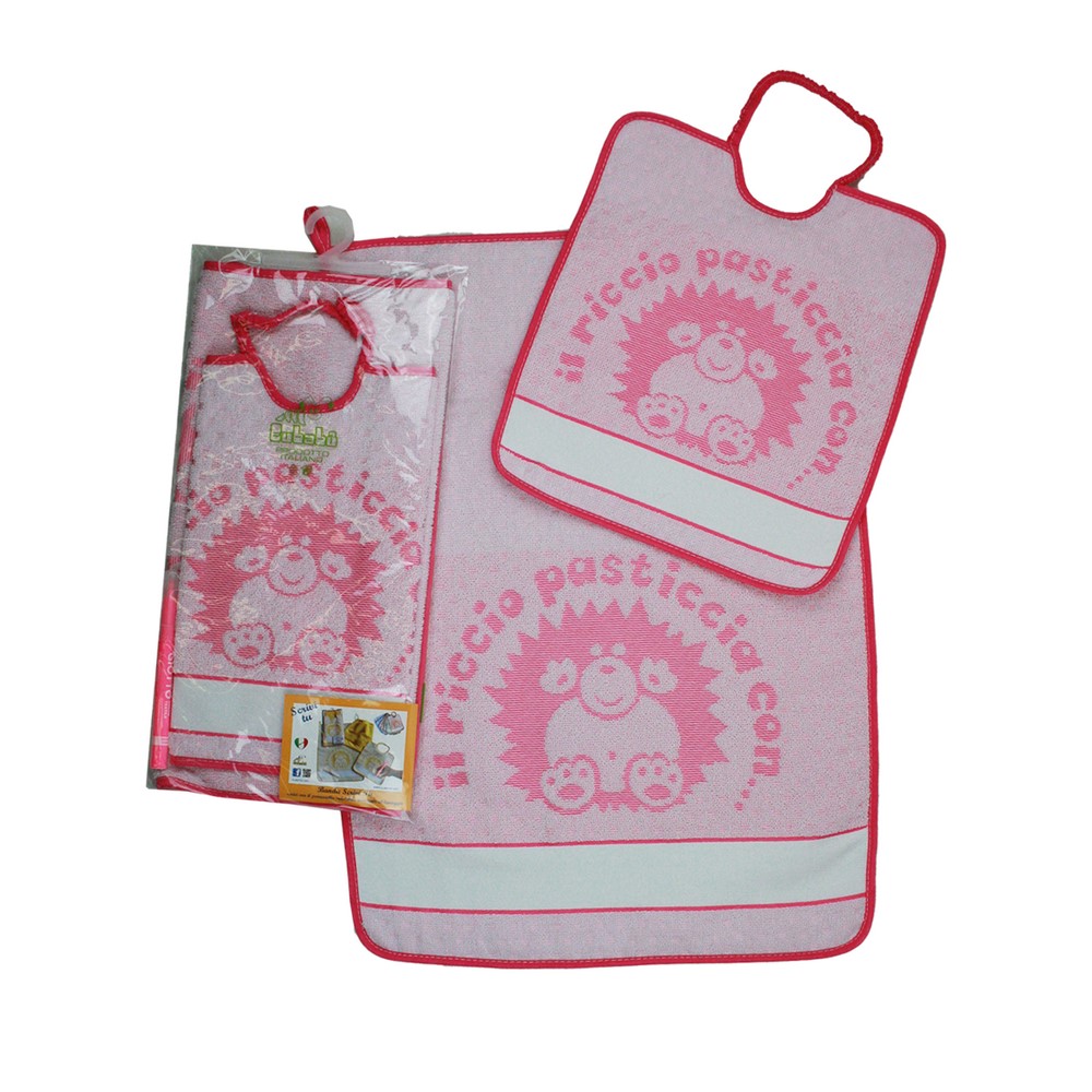 Completo 2 pz.SCRIVI TU:asciugamano+bavetta con elastico con banda per scrivere con il PENNARELLO