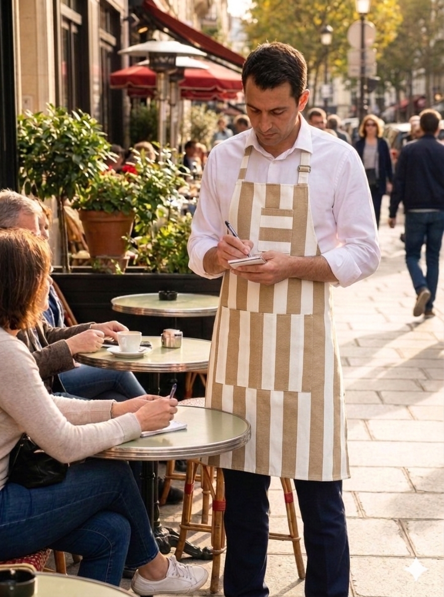 Grembiule con fibbia intero STRIPES con tascone centrale, taschino, allacciatura con fibbia