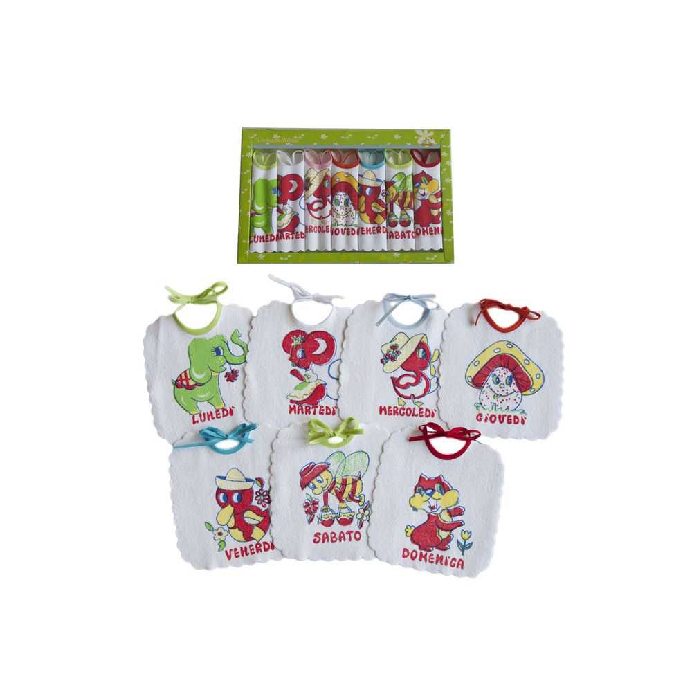 Confezione SETTIMANA FANTASY: 7 bavette spugna plastificata con laccetti 19x22 cm