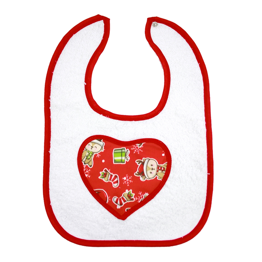 Bavaglino CUPID cm.25x35 in spugna con bottone e cuore applicato