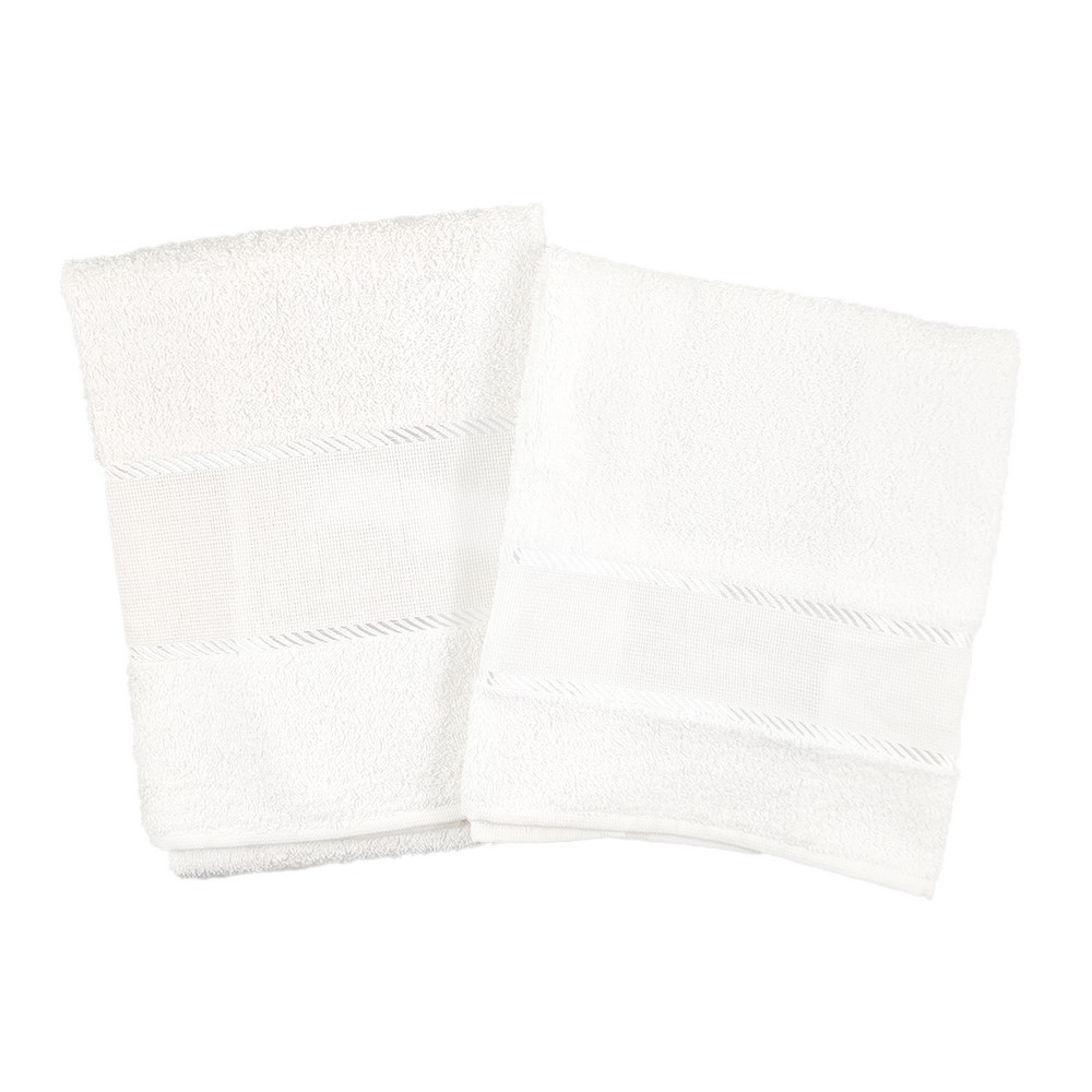 Coppietta spugna RICAMA TU:asciugamano+ospite con banda in etamine da ricamare