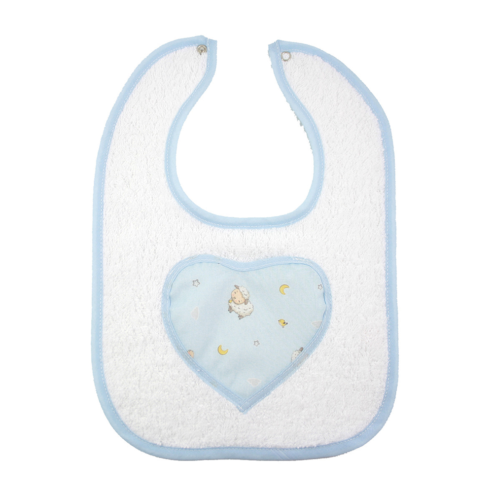 Bavaglino DORINA cm.25x35 in spugna con bottone e cuore applicato