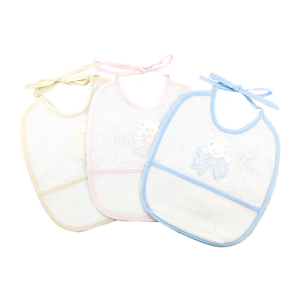 Bavetta ORSETTI cm.20x23 con laccetti e  tasca da ricamare