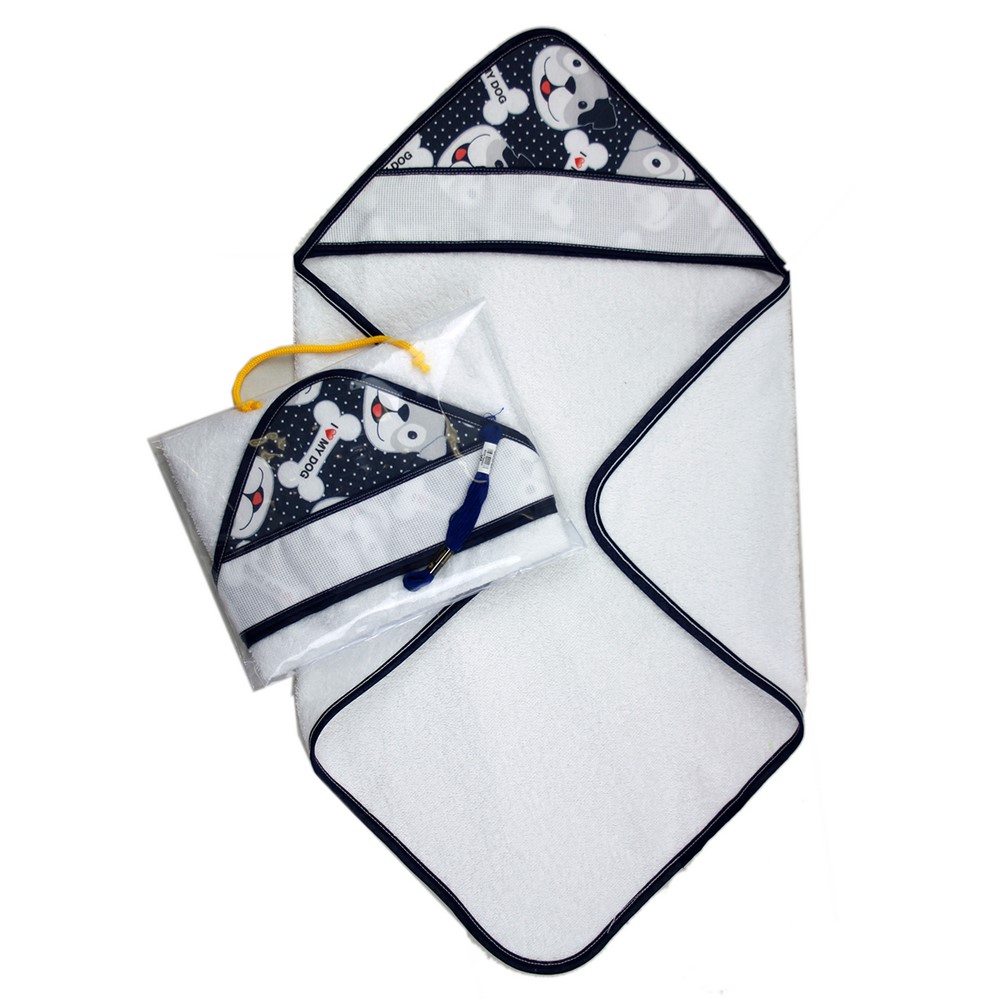 Accappatoio neonato a triangolo LOUIS cm.60x60 in spugna con filo per ricamo - in busta a valigetta