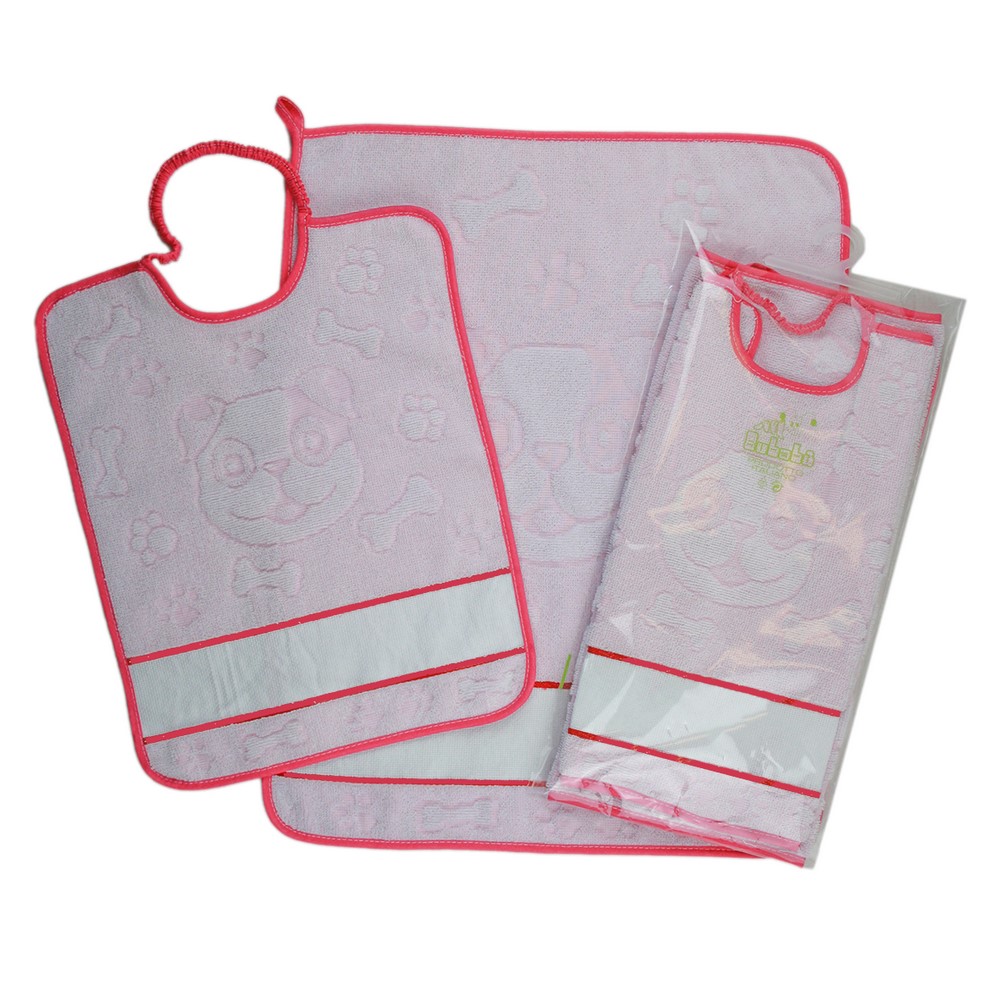 Completo 2 pezzi da ricamare RUFY:Bavaglino cm.29x35 con elastico+asciugamano cm.40x50