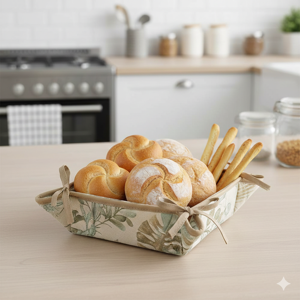 Portapane imbottito NATURA cm.20x20 con laccetti